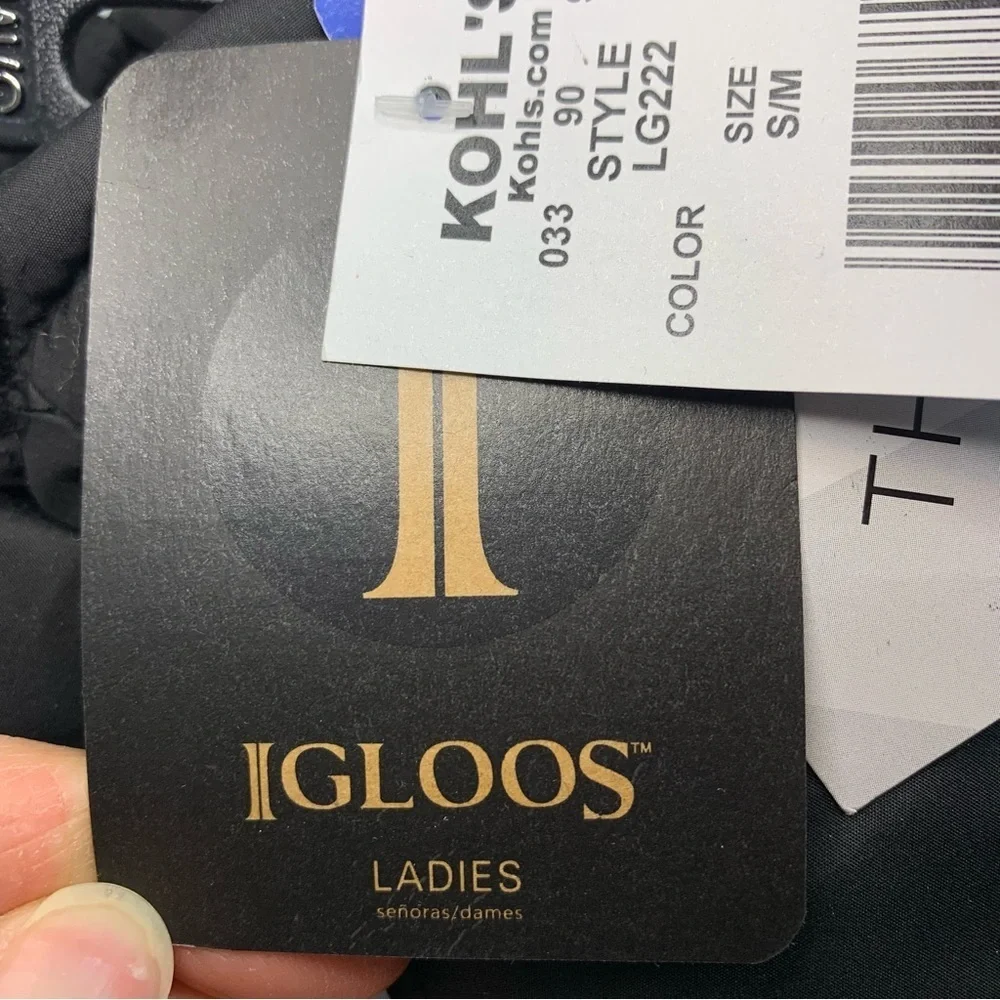 Kohls Igloos Ladies Waterproof 3M Ski/Snow Black Mittens - Sz S/M